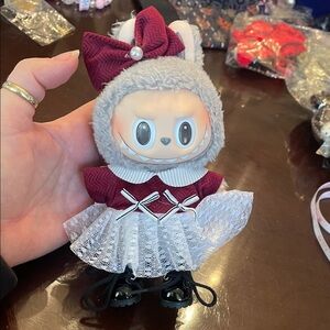 Labubu Burgundy and White dress patent leather shoes bow coffee nwt - no doll